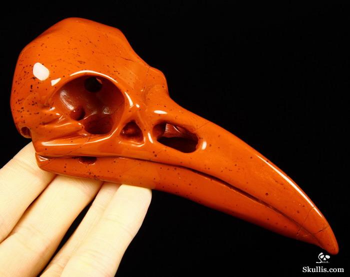 Huge 4.7" Red Jasper Carved Crystal Raven Skull Huge 4.7" Red Jasper Carved Crystal Raven Skull
