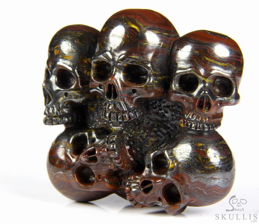 The Circle of Guardians - Tiger Iron Eye Hand Carved Crystal Skulls Buckle, Crystal Healing Skull Jewelry, for Women & Men The Circle of Guardians - Tiger Iron Eye Hand Carved Crystal Skulls Buckle, Crystal Healing Skull Jewelry, for Women & Men