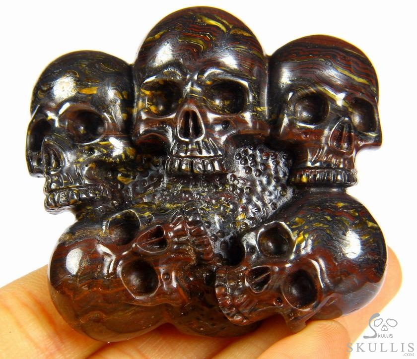 The Circle of Guardians - Tiger Iron Eye Hand Carved Crystal Skulls Buckle, Crystal Healing Skull Jewelry, for Women & Men The Circle of Guardians - Tiger Iron Eye Hand Carved Crystal Skulls Buckle, Crystal Healing Skull Jewelry, for Women & Men