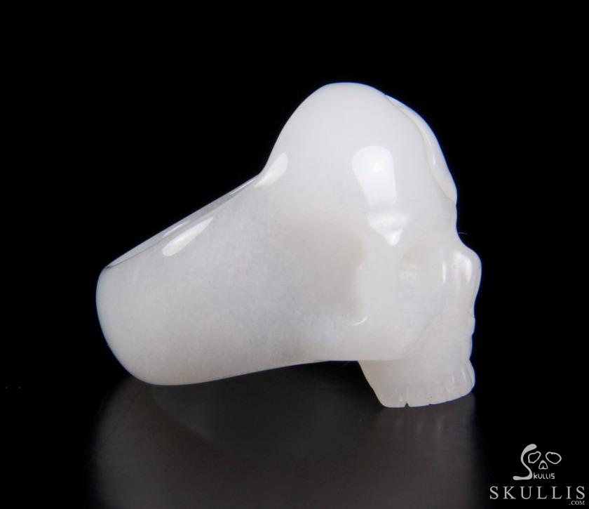 Jawless Skull Ring - US size 10 White Jade Hand Carved Crystal Skull Ring, Crystal Healing Skull Jewelry, for Women & Men Jawless Skull Ring - US size 10 White Jade Hand Carved Crystal Skull Ring, Crystal Healing Skull Jewelry, for Women & Men