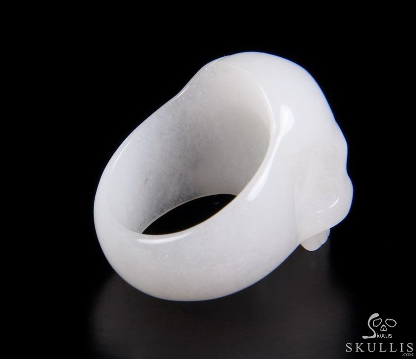 Jawless Skull Ring - US size 10 White Jade Hand Carved Crystal Skull Ring, Crystal Healing Skull Jewelry, for Women & Men Jawless Skull Ring - US size 10 White Jade Hand Carved Crystal Skull Ring, Crystal Healing Skull Jewelry, for Women & Men