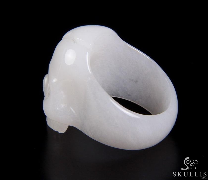 Jawless Skull Ring - US size 10 White Jade Hand Carved Crystal Skull Ring, Crystal Healing Skull Jewelry, for Women & Men Jawless Skull Ring - US size 10 White Jade Hand Carved Crystal Skull Ring, Crystal Healing Skull Jewelry, for Women & Men