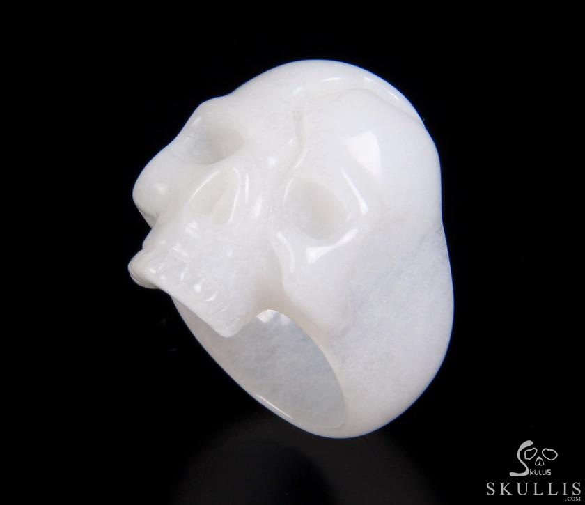 Jawless Skull Ring - US size 10 White Jade Hand Carved Crystal Skull Ring, Crystal Healing Skull Jewelry, for Women & Men Jawless Skull Ring - US size 10 White Jade Hand Carved Crystal Skull Ring, Crystal Healing Skull Jewelry, for Women & Men