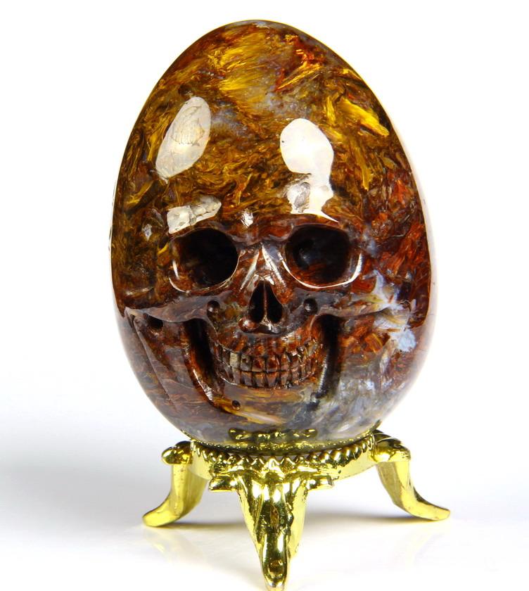 Gemstone 2.2" Pietersite Carved Crystal Skull Egg Sculpture Gemstone 2.2" Pietersite Carved Crystal Skull Egg Sculpture