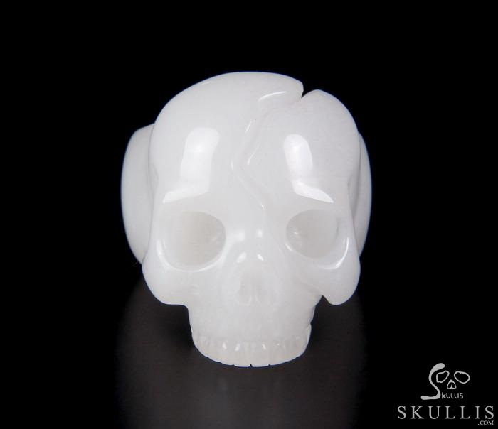 Jawless Skull Ring - US size 9.5 White Jade Hand Carved Crystal Skull Ring, Crystal Healing Skull Jewelry, for Women & Men Jawless Skull Ring - US size 9.5 White Jade Hand Carved Crystal Skull Ring, Crystal Healing Skull Jewelry, for Women & Men
