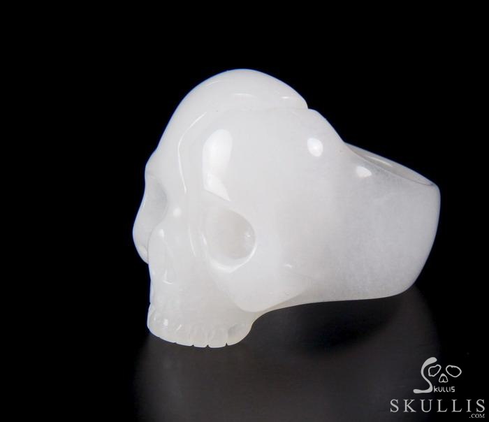 Jawless Skull Ring - US size 9.5 White Jade Hand Carved Crystal Skull Ring, Crystal Healing Skull Jewelry, for Women & Men Jawless Skull Ring - US size 9.5 White Jade Hand Carved Crystal Skull Ring, Crystal Healing Skull Jewelry, for Women & Men