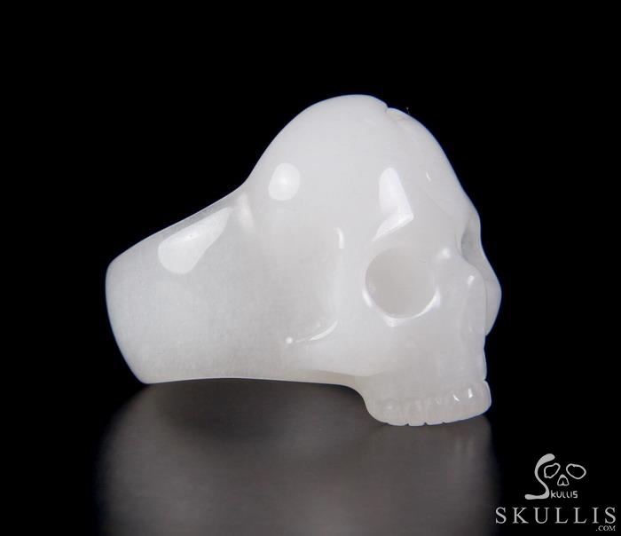 Jawless Skull Ring - US size 9.5 White Jade Hand Carved Crystal Skull Ring, Crystal Healing Skull Jewelry, for Women & Men Jawless Skull Ring - US size 9.5 White Jade Hand Carved Crystal Skull Ring, Crystal Healing Skull Jewelry, for Women & Men