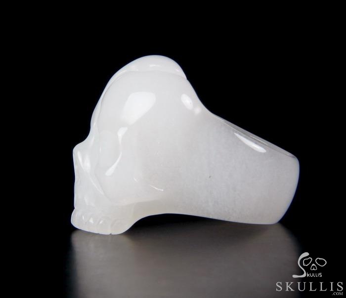 Jawless Skull Ring - US size 9.5 White Jade Hand Carved Crystal Skull Ring, Crystal Healing Skull Jewelry, for Women & Men Jawless Skull Ring - US size 9.5 White Jade Hand Carved Crystal Skull Ring, Crystal Healing Skull Jewelry, for Women & Men