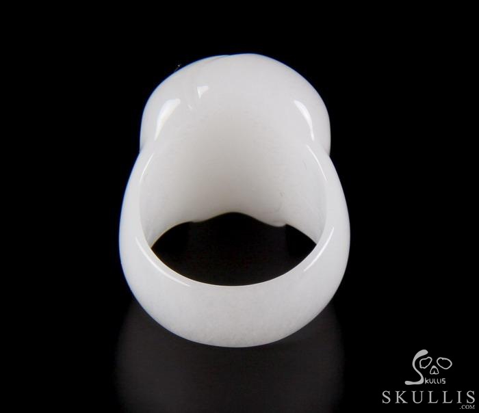 Jawless Skull Ring - US size 9.5 White Jade Hand Carved Crystal Skull Ring, Crystal Healing Skull Jewelry, for Women & Men Jawless Skull Ring - US size 9.5 White Jade Hand Carved Crystal Skull Ring, Crystal Healing Skull Jewelry, for Women & Men