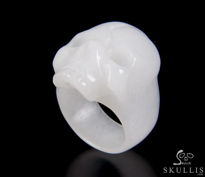 Jawless Skull Ring - US size 9.5 White Jade Hand Carved Crystal Skull Ring, Crystal Healing Skull Jewelry, for Women & Men Jawless Skull Ring - US size 9.5 White Jade Hand Carved Crystal Skull Ring, Crystal Healing Skull Jewelry, for Women & Men
