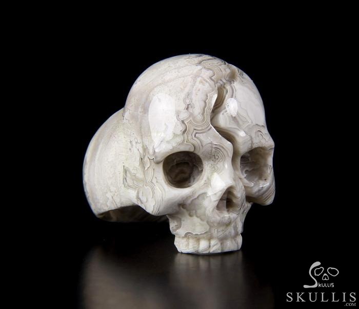 Jawless Skull Ring - US size 10 Crazy Lace Agate Hand Carved Crystal Skull Ring, Crystal Healing Skull Jewelry, for Women & Men Jawless Skull Ring - US size 10 Crazy Lace Agate Hand Carved Crystal Skull Ring, Crystal Healing Skull Jewelry, for Women & Men