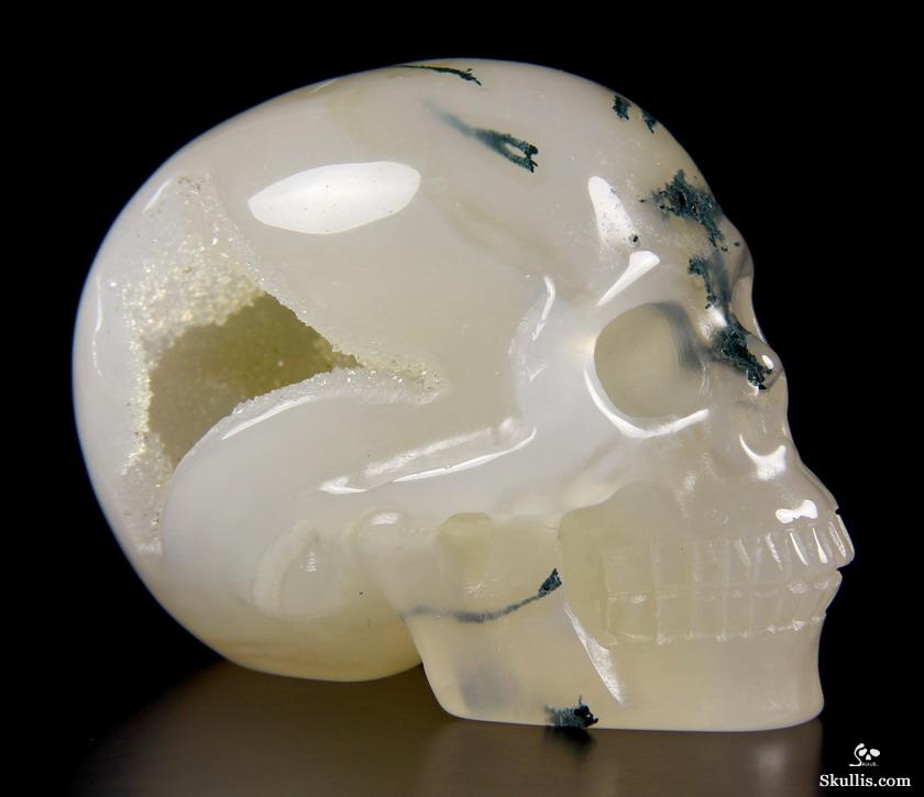 Nice 2.0" Green Moss Agate Geode Carved Crystal Skull Nice 2.0" Green Moss Agate Geode Carved Crystal Skull