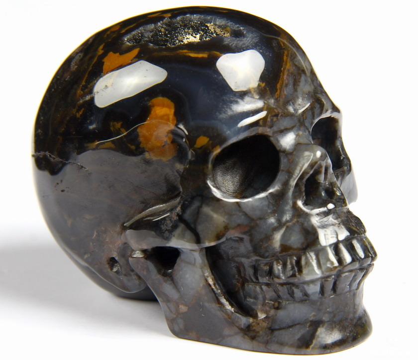 2.5" Agate Carved Crystal Geode Skull, Realistic 2.5" Agate Carved Crystal Geode Skull, Realistic
