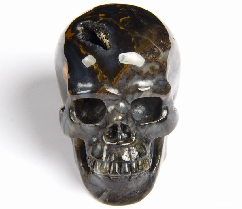 2.5" Agate Carved Crystal Geode Skull, Realistic 2.5" Agate Carved Crystal Geode Skull, Realistic