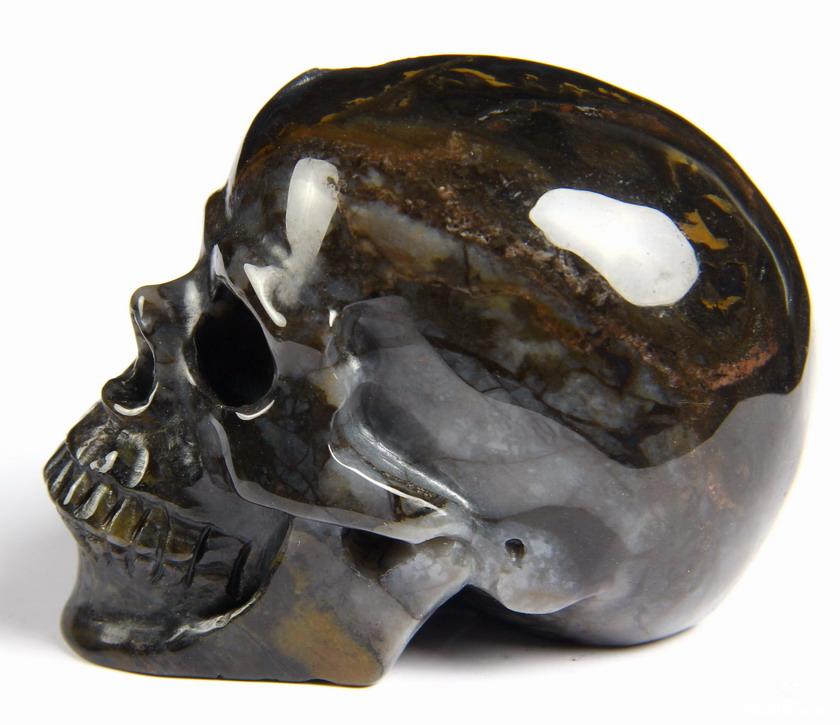 2.5" Agate Carved Crystal Geode Skull, Realistic 2.5" Agate Carved Crystal Geode Skull, Realistic