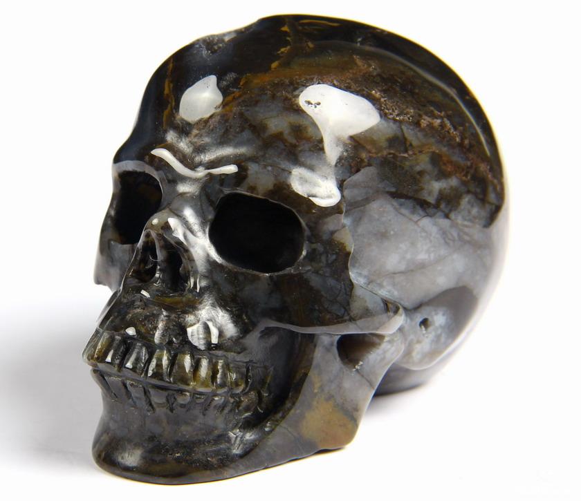 2.5" Agate Carved Crystal Geode Skull, Realistic 2.5" Agate Carved Crystal Geode Skull, Realistic