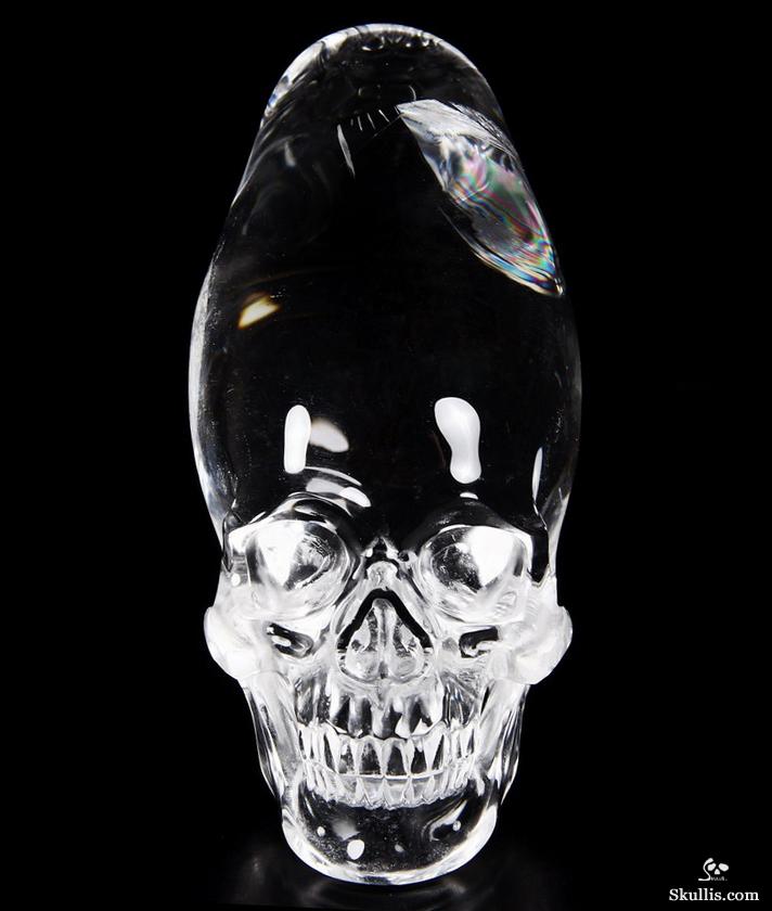 Very Clear Huge 4.3" Quartz Rock Crystal Carved Crystal Incan Skull with Black Obsidian Stand Very Clear Huge 4.3" Quartz Rock Crystal Carved Crystal Incan Skull with Black Obsidian Stand