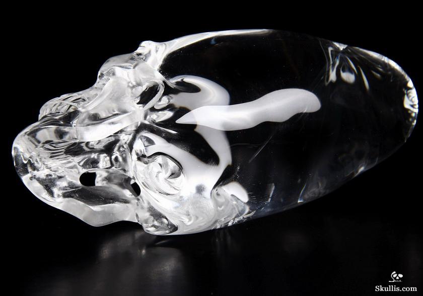 Very Clear Huge 4.3" Quartz Rock Crystal Carved Crystal Incan Skull with Black Obsidian Stand Very Clear Huge 4.3" Quartz Rock Crystal Carved Crystal Incan Skull with Black Obsidian Stand