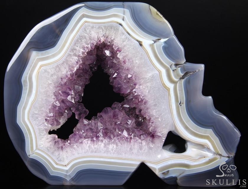 (3.5LB)Amazing Amethyst Geode Lifesized Titan 9.0" Amethyst & Agate Geode Carved Crystal Skull, Realistic (3.5LB)Amazing Amethyst Geode Lifesized Titan 9.0" Amethyst & Agate Geode Carved Crystal Skull, Realistic