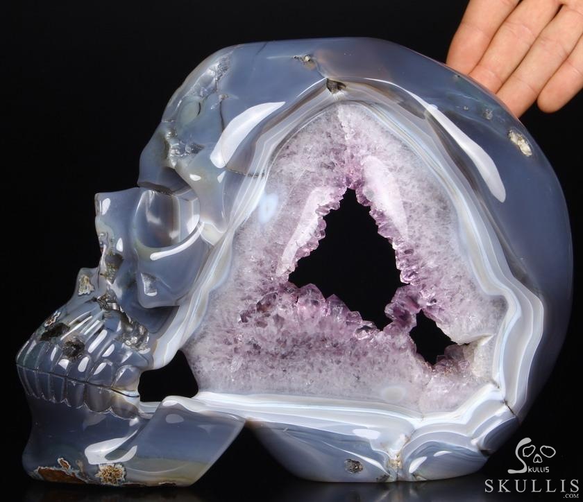 (3.5LB)Amazing Amethyst Geode Lifesized Titan 9.0" Amethyst & Agate Geode Carved Crystal Skull, Realistic (3.5LB)Amazing Amethyst Geode Lifesized Titan 9.0" Amethyst & Agate Geode Carved Crystal Skull, Realistic
