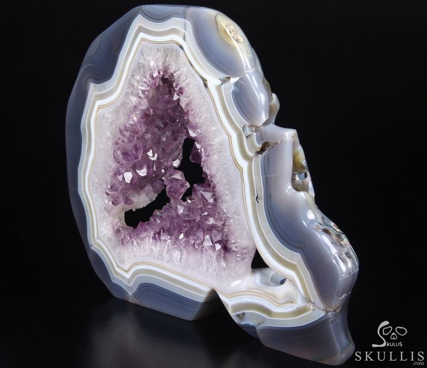 (3.5LB)Amazing Amethyst Geode Lifesized Titan 9.0" Amethyst & Agate Geode Carved Crystal Skull, Realistic (3.5LB)Amazing Amethyst Geode Lifesized Titan 9.0" Amethyst & Agate Geode Carved Crystal Skull, Realistic