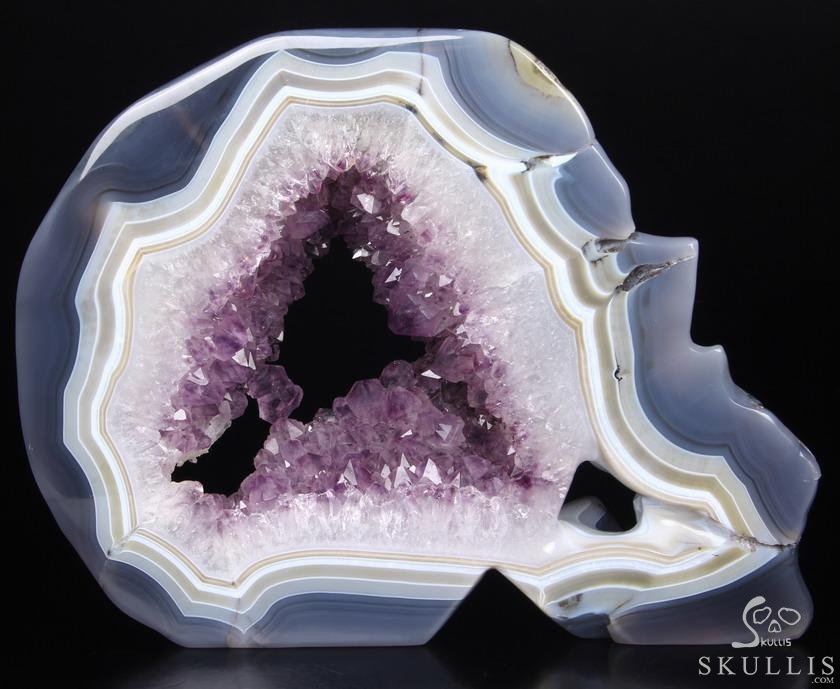 (3.5LB)Amazing Amethyst Geode Lifesized Titan 9.0" Amethyst & Agate Geode Carved Crystal Skull, Realistic (3.5LB)Amazing Amethyst Geode Lifesized Titan 9.0" Amethyst & Agate Geode Carved Crystal Skull, Realistic