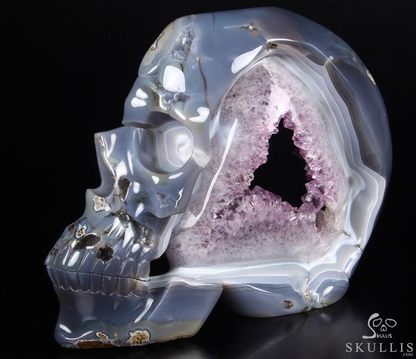 (3.5LB)Amazing Amethyst Geode Lifesized Titan 9.0" Amethyst & Agate Geode Carved Crystal Skull, Realistic (3.5LB)Amazing Amethyst Geode Lifesized Titan 9.0" Amethyst & Agate Geode Carved Crystal Skull, Realistic