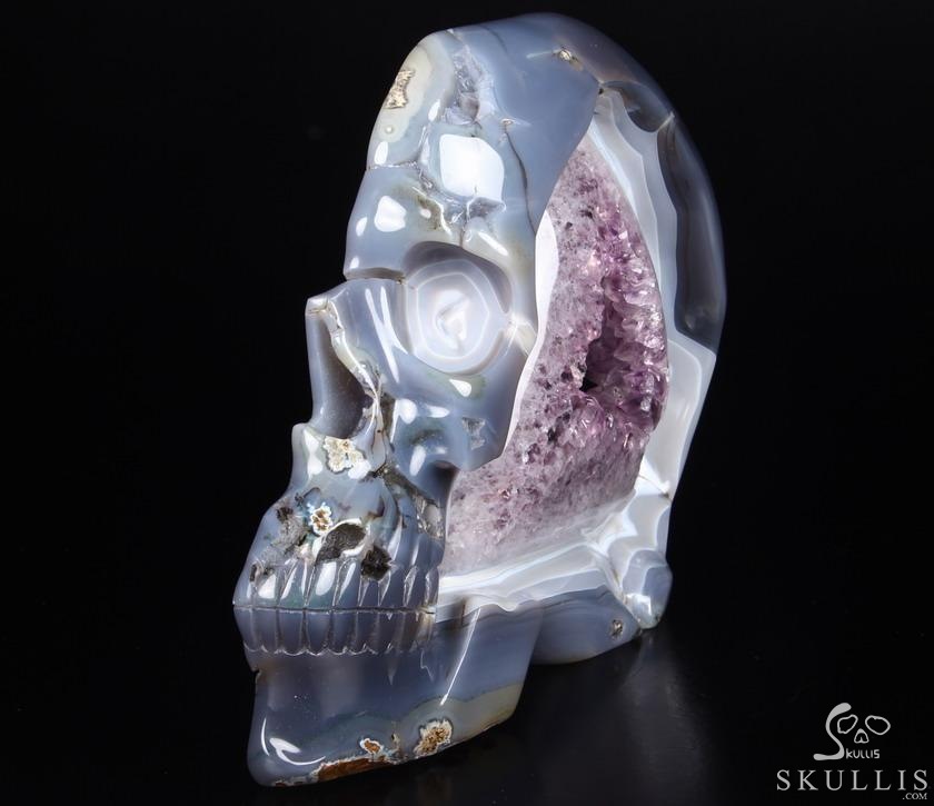 (3.5LB)Amazing Amethyst Geode Lifesized Titan 9.0" Amethyst & Agate Geode Carved Crystal Skull, Realistic (3.5LB)Amazing Amethyst Geode Lifesized Titan 9.0" Amethyst & Agate Geode Carved Crystal Skull, Realistic