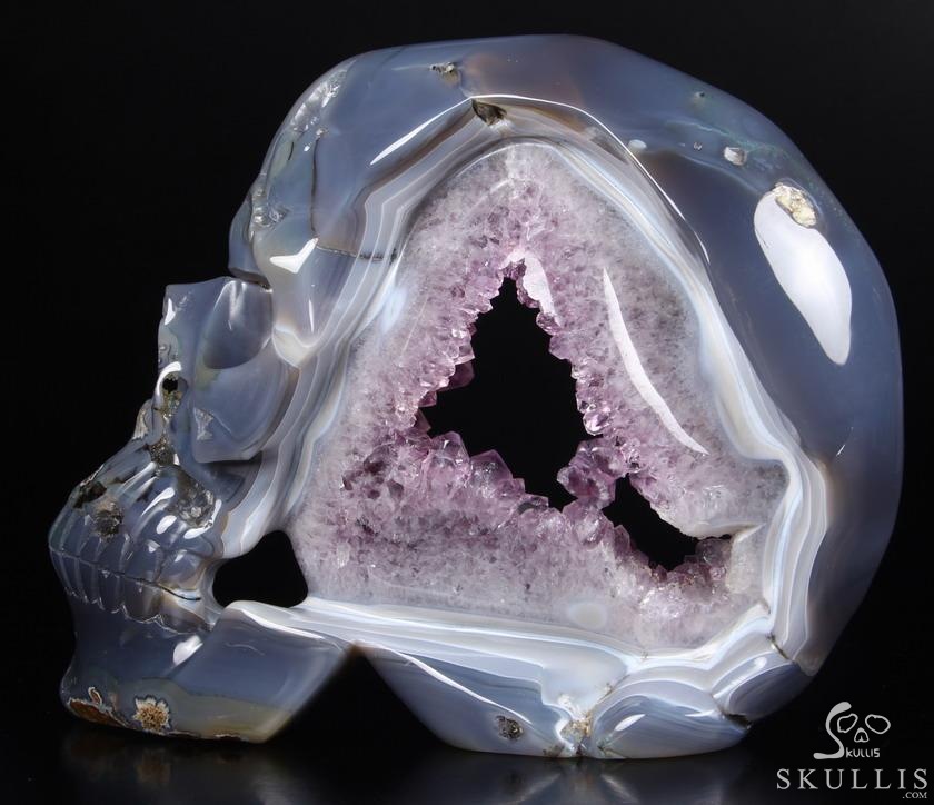 (3.5LB)Amazing Amethyst Geode Lifesized Titan 9.0" Amethyst & Agate Geode Carved Crystal Skull, Realistic (3.5LB)Amazing Amethyst Geode Lifesized Titan 9.0" Amethyst & Agate Geode Carved Crystal Skull, Realistic