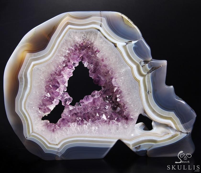 (3.5LB)Amazing Amethyst Geode Lifesized Titan 9.0" Amethyst & Agate Geode Carved Crystal Skull, Realistic (3.5LB)Amazing Amethyst Geode Lifesized Titan 9.0" Amethyst & Agate Geode Carved Crystal Skull, Realistic