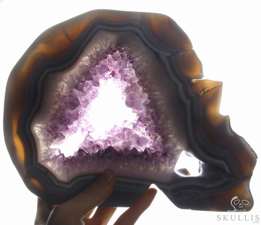 (3.5LB)Amazing Amethyst Geode Lifesized Titan 9.0" Amethyst & Agate Geode Carved Crystal Skull, Realistic (3.5LB)Amazing Amethyst Geode Lifesized Titan 9.0" Amethyst & Agate Geode Carved Crystal Skull, Realistic