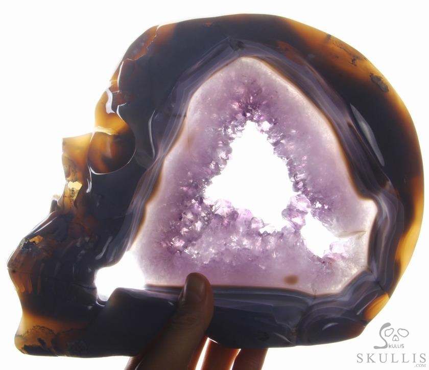 (3.5LB)Amazing Amethyst Geode Lifesized Titan 9.0" Amethyst & Agate Geode Carved Crystal Skull, Realistic (3.5LB)Amazing Amethyst Geode Lifesized Titan 9.0" Amethyst & Agate Geode Carved Crystal Skull, Realistic