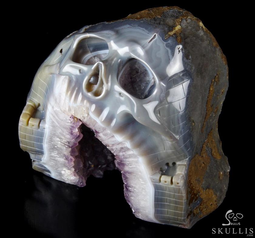 Giant 6.5" Agate Geode Carved Crystal Skull & Castle Giant 6.5" Agate Geode Carved Crystal Skull & Castle