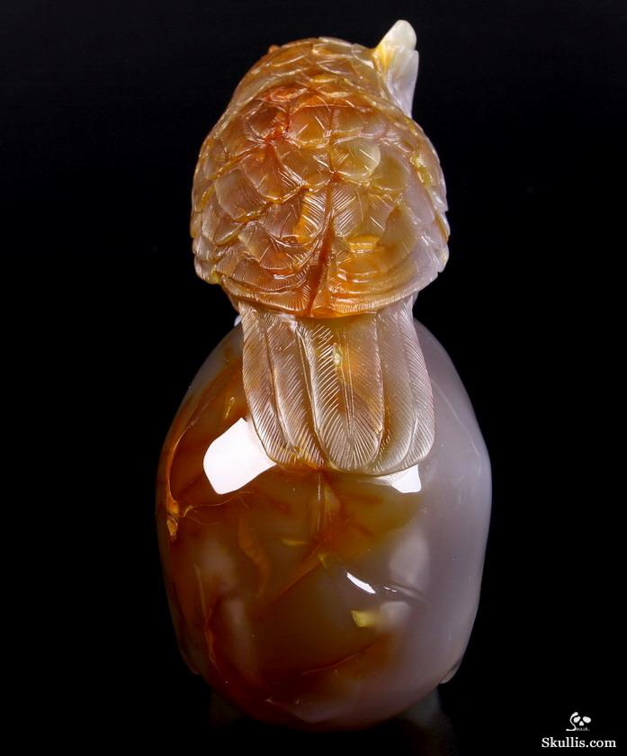 Huge 6.4" Carnelian Carved Crystal Skull with Owl Sculpture Huge 6.4" Carnelian Carved Crystal Skull with Owl Sculpture