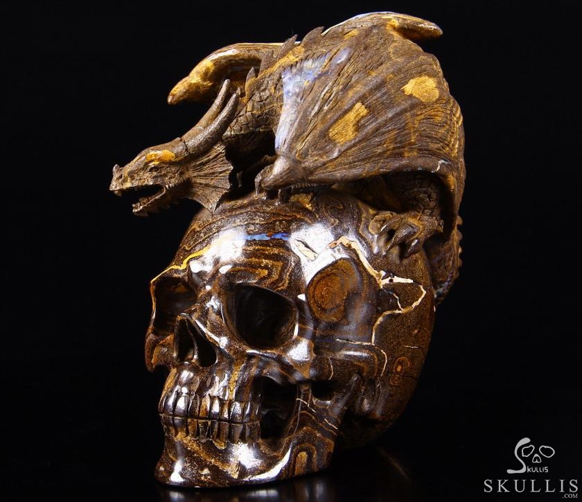 Amazing Gemstone 4.8" Matrix Opal Carved Crystal Skull With Western Dragon Amazing Gemstone 4.8" Matrix Opal Carved Crystal Skull With Western Dragon