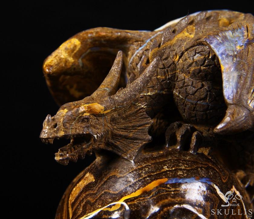 Amazing Gemstone 4.8" Matrix Opal Carved Crystal Skull With Western Dragon Amazing Gemstone 4.8" Matrix Opal Carved Crystal Skull With Western Dragon