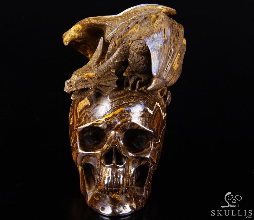 Amazing Gemstone 4.8" Matrix Opal Carved Crystal Skull With Western Dragon Amazing Gemstone 4.8" Matrix Opal Carved Crystal Skull With Western Dragon