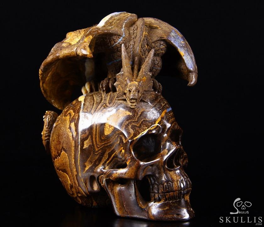 Amazing Gemstone 4.8" Matrix Opal Carved Crystal Skull With Western Dragon Amazing Gemstone 4.8" Matrix Opal Carved Crystal Skull With Western Dragon