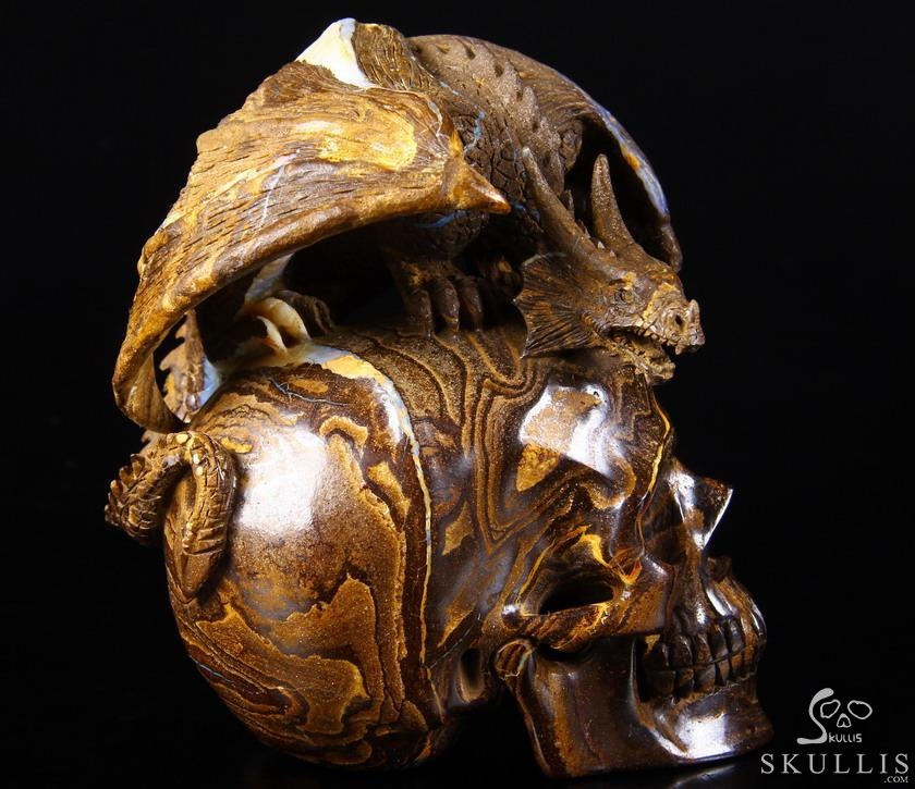 Amazing Gemstone 4.8" Matrix Opal Carved Crystal Skull With Western Dragon Amazing Gemstone 4.8" Matrix Opal Carved Crystal Skull With Western Dragon
