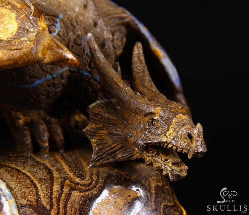 Amazing Gemstone 4.8" Matrix Opal Carved Crystal Skull With Western Dragon Amazing Gemstone 4.8" Matrix Opal Carved Crystal Skull With Western Dragon