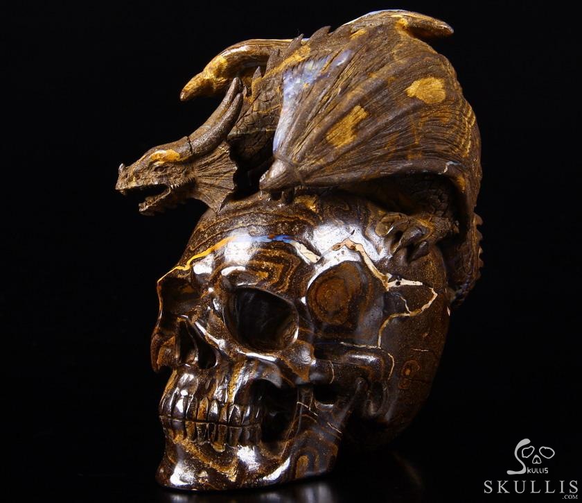 Amazing Gemstone 4.8" Matrix Opal Carved Crystal Skull With Western Dragon Amazing Gemstone 4.8" Matrix Opal Carved Crystal Skull With Western Dragon