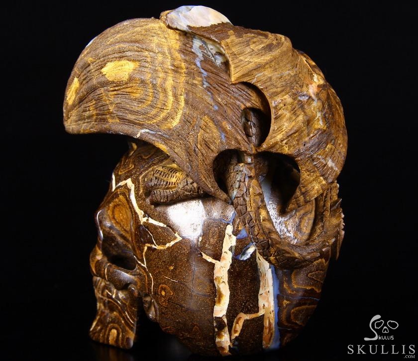 Amazing Gemstone 4.8" Matrix Opal Carved Crystal Skull With Western Dragon Amazing Gemstone 4.8" Matrix Opal Carved Crystal Skull With Western Dragon