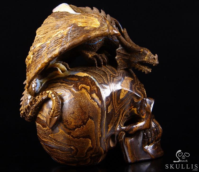 Amazing Gemstone 4.8" Matrix Opal Carved Crystal Skull With Western Dragon Amazing Gemstone 4.8" Matrix Opal Carved Crystal Skull With Western Dragon