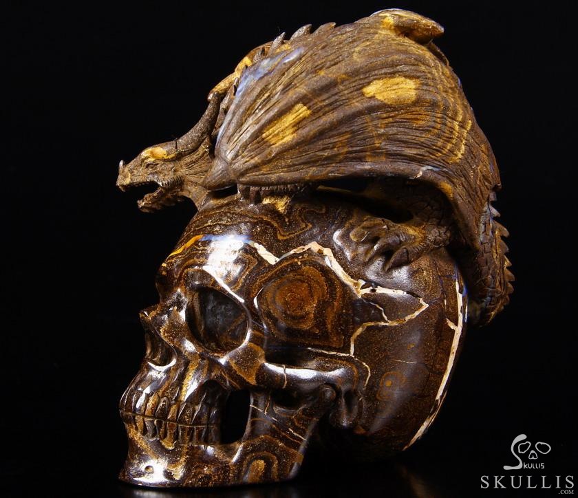 Amazing Gemstone 4.8" Matrix Opal Carved Crystal Skull With Western Dragon Amazing Gemstone 4.8" Matrix Opal Carved Crystal Skull With Western Dragon