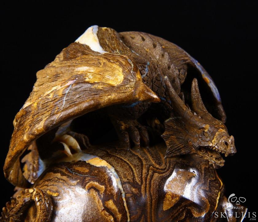 Amazing Gemstone 4.8" Matrix Opal Carved Crystal Skull With Western Dragon Amazing Gemstone 4.8" Matrix Opal Carved Crystal Skull With Western Dragon