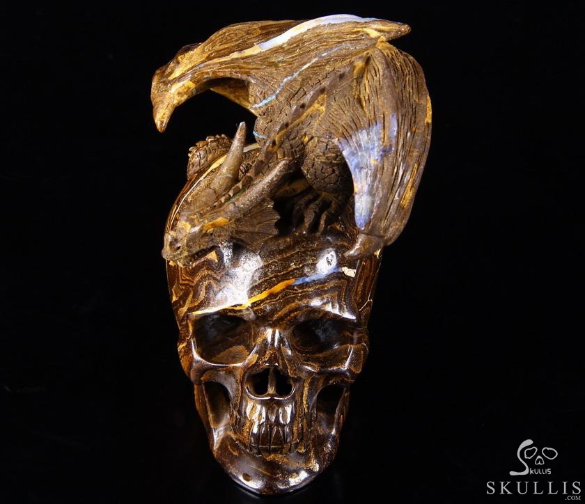 Amazing Gemstone 4.8" Matrix Opal Carved Crystal Skull With Western Dragon Amazing Gemstone 4.8" Matrix Opal Carved Crystal Skull With Western Dragon