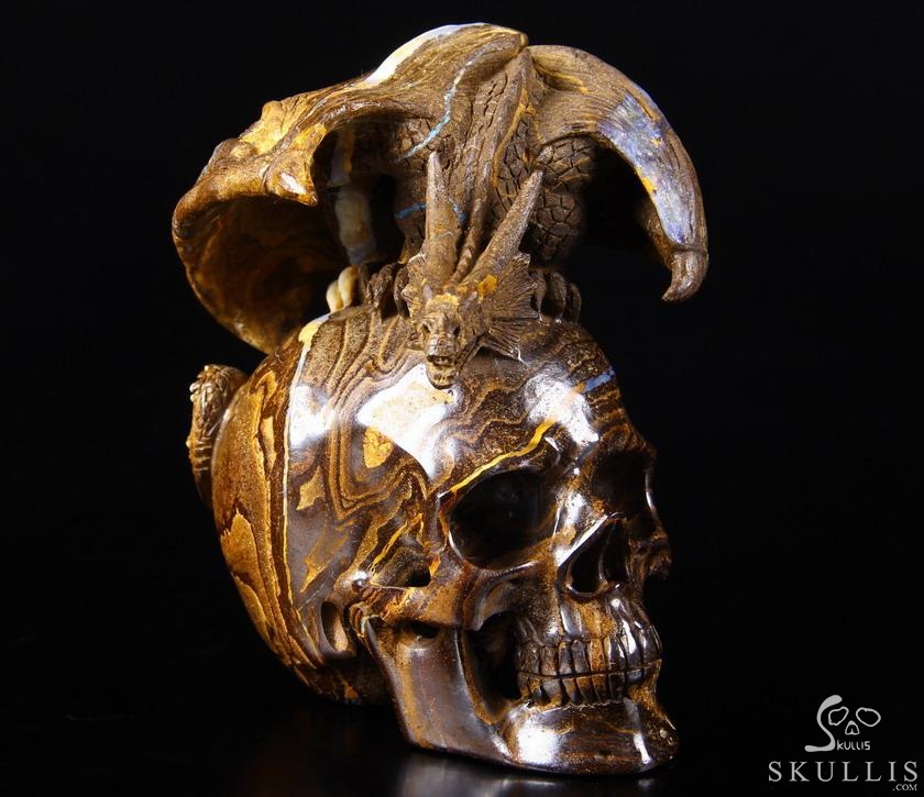 Amazing Gemstone 4.8" Matrix Opal Carved Crystal Skull With Western Dragon Amazing Gemstone 4.8" Matrix Opal Carved Crystal Skull With Western Dragon
