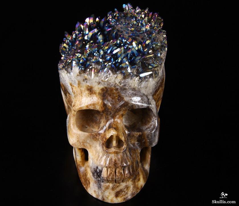 Huge Rainbow Druse 5.7" Quartz Rock Crystal Carved Crystal Skull, Realistic Huge Rainbow Druse 5.7" Quartz Rock Crystal Carved Crystal Skull, Realistic
