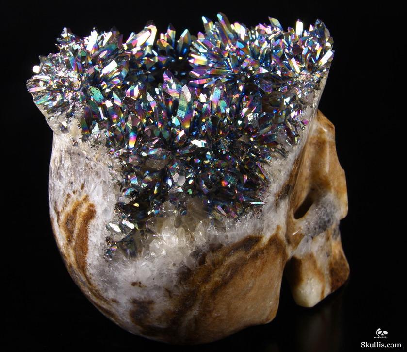 Huge Rainbow Druse 5.7" Quartz Rock Crystal Carved Crystal Skull, Realistic Huge Rainbow Druse 5.7" Quartz Rock Crystal Carved Crystal Skull, Realistic