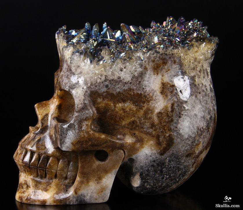 Huge Rainbow Druse 5.7" Quartz Rock Crystal Carved Crystal Skull, Realistic Huge Rainbow Druse 5.7" Quartz Rock Crystal Carved Crystal Skull, Realistic